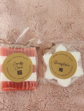 Pure Hands Candy Cane & Snowflake Handcrafted Soap Duo - Red & White